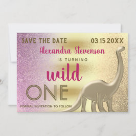 Wild 1 Glitzer Pink & Gold Dinosaurier 1. Geburtst Save The Date