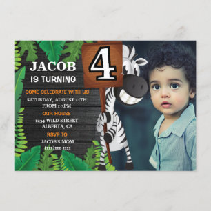 Wild 4 Safari Custom Foto Geburtstag Einladung