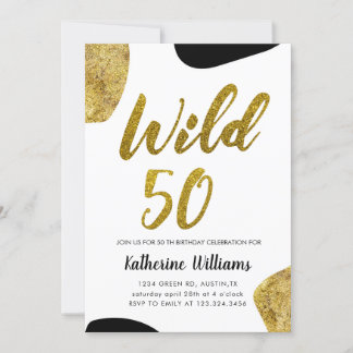 Wild 50 Gold-Tiermuster-Party Einladung