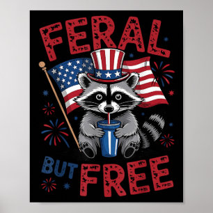 Wild aber frei lustiger Waschbär 4. Juli Patriotis Poster