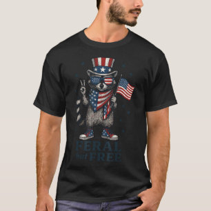 Wild aber frei lustiger Waschbär USA-Flagge patrio T-Shirt