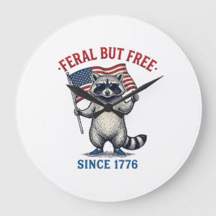 Wild aber freies patriotisches Waschbär-Vintage-Sh Große Wanduhr