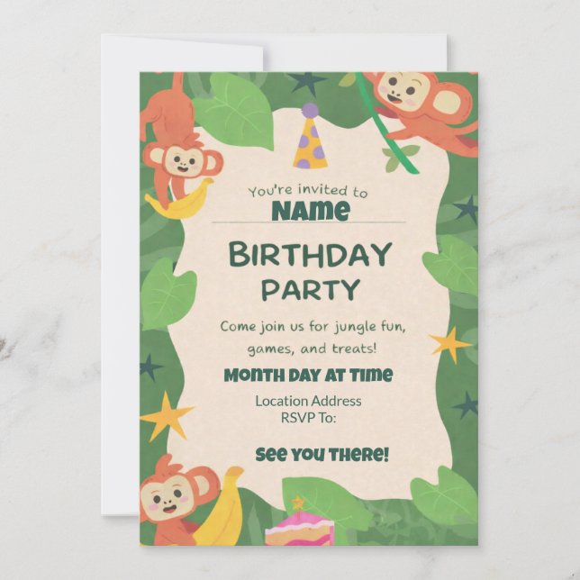 Wild About Monkeys Birthday Invitations Einladung (Vorderseite)