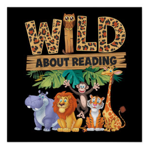 Wild About Reading Leopard Print Süßes Zoo-Tier Poster
