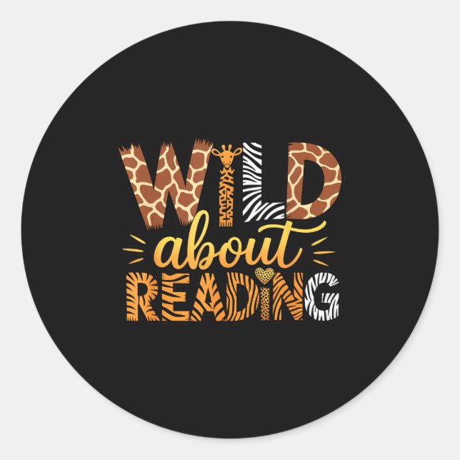 Wild About Reading Safari Animal Print Graphic  Runder Aufkleber (Vorderseite)