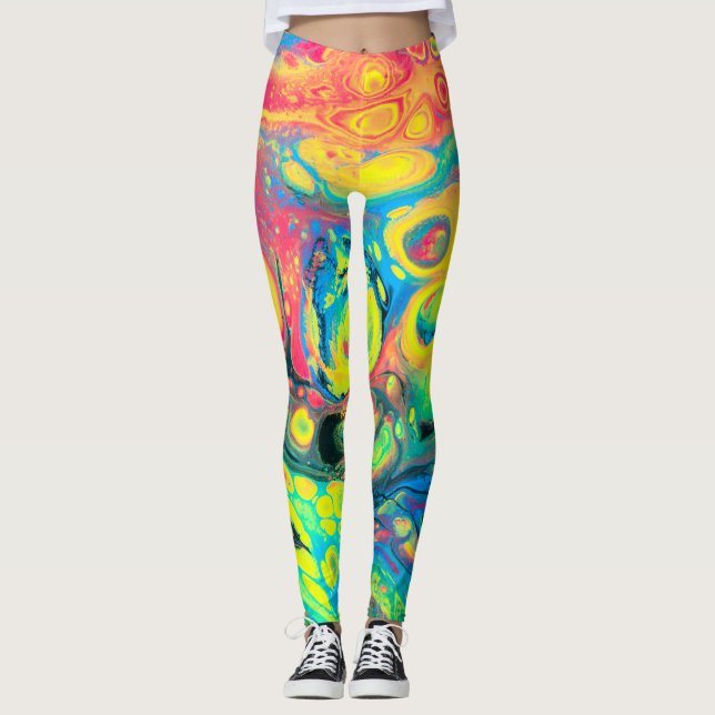Wild Acrylic Fluid Art Abstract Leggings (Vorderseite)