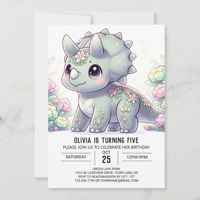 Wild Adorable Dinosaur Digital Geburtstag Einladung (Vorderseite)