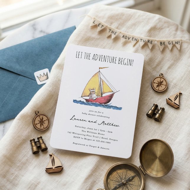 Wild Adventure Baby Shower Sailboat Einladung (Invitation simulated on table)