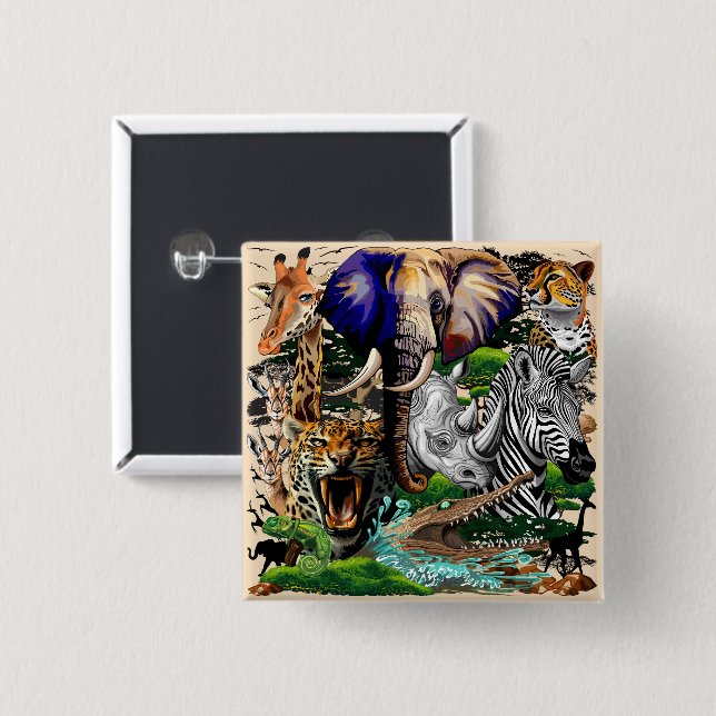 Wild afrikanische Savanna Tiere Button (Vorne & Hinten)