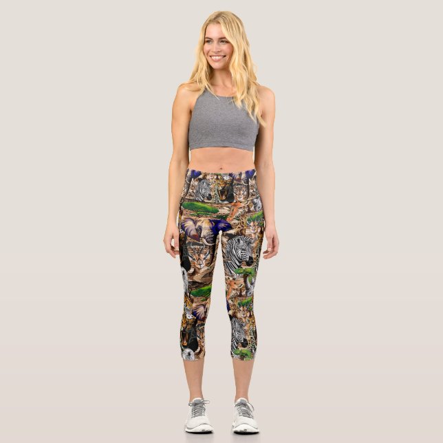 Wild afrikanische Savanna Tiere Capri Leggings (Vorderseite)