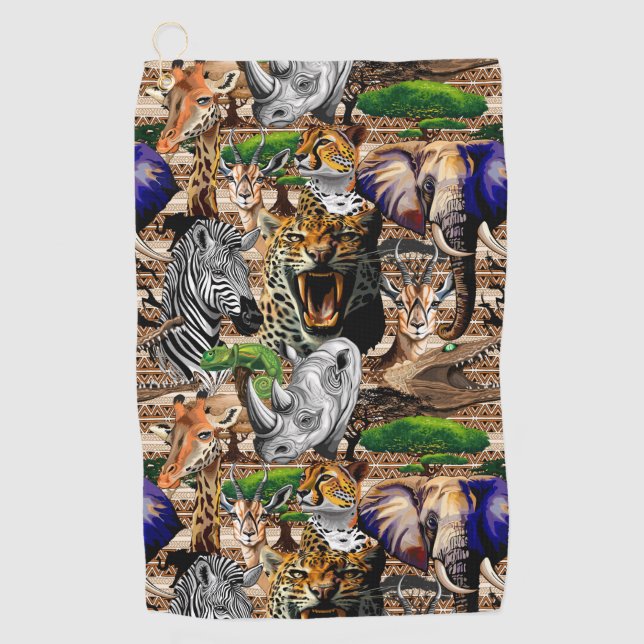 Wild afrikanische Savanna Tiere Golfhandtuch (Vorderseite)
