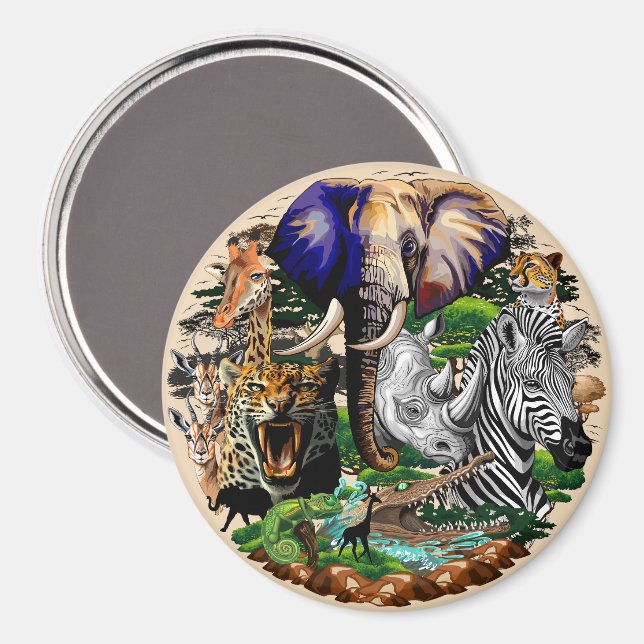 Wild afrikanische Savanna Tiere Magnet (Vorderseite/Rückseite)