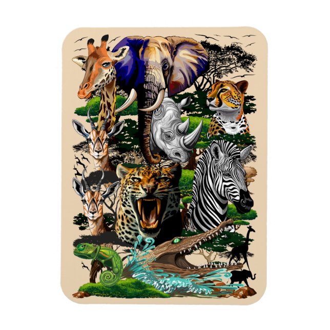 Wild afrikanische Savanna Tiere Magnet (Vertikal)