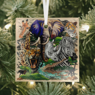Wild afrikanische Savanna Tiere Ornament Aus Glas