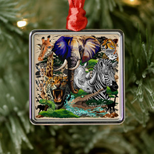Wild afrikanische Savanna Tiere Ornament Aus Metall