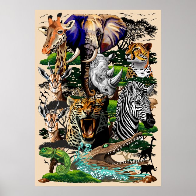 Wild afrikanische Savanna Tiere Poster (Vorne)