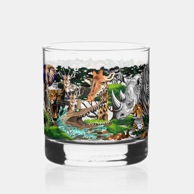 Wild afrikanische Savanna Tiere Whiskyglas (Vorderseite)