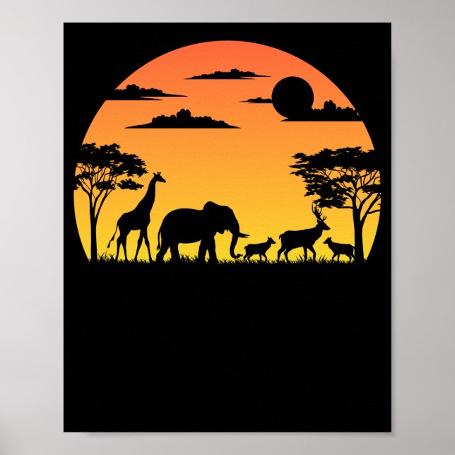 Wild afrikanische Tiere Safari Sunset Poster (Vorne)