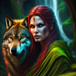 Wild Amazonian Woman and Wolf Seidenpapier
