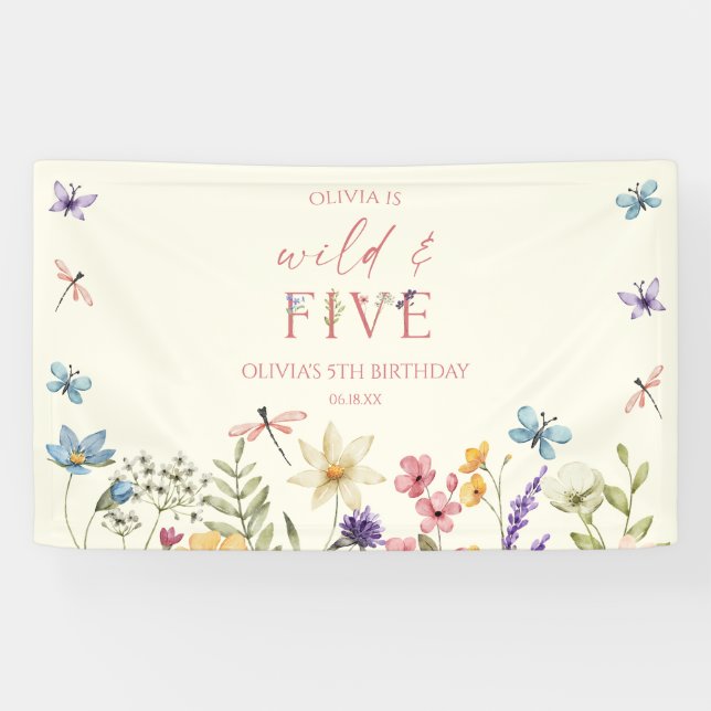 Wild and Five Wildflower 5th Birthday Party Banner (Horizontal)