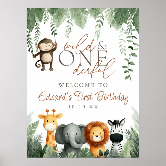 Wild And Onederful Jungle 1st Birthday Welcome Poster (Vorne)