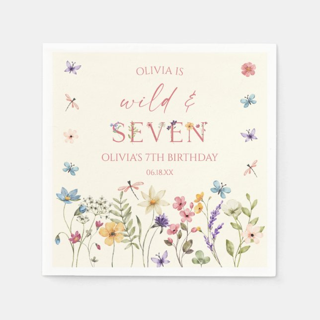 Wild and Seven Wildflower 7th Birthday Party Serviette (Vorderseite)