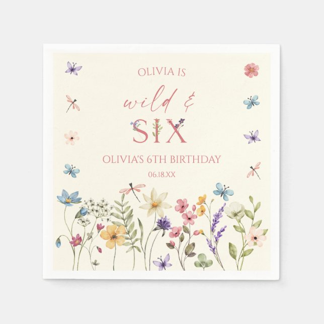 Wild and Six Wildflower 6th Birthday Party Serviette (Vorderseite)