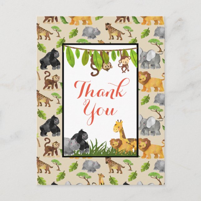 Wild Animal Jungle Pattern Party Vielen Dank Postkarte (Vorderseite)