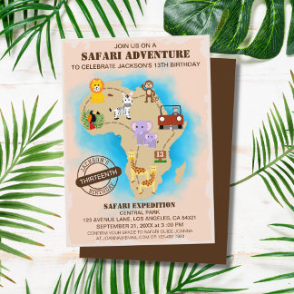 Wild Animal Jungle Safari Map Kindergeburtstag Einladung