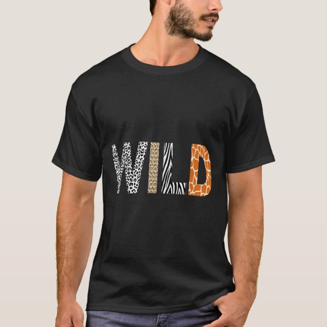 Wild Animal Pattern Giraffe Wolf Leopard Zebra Ani T-Shirt (Vorderseite)