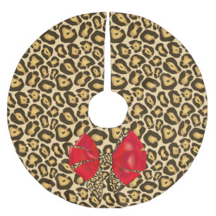 Wild Animal Print Jaguar mit Red Bow Polyester Weihnachtsbaumdecke