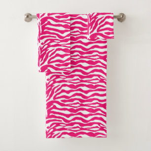 Wild Animal Print, Zebra in Fuchsia Pink und Weiß Badhandtuch Set