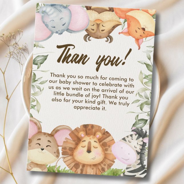 Wild Animals Safari Baby Shower Dankeskarte (Von Creator hochgeladen)