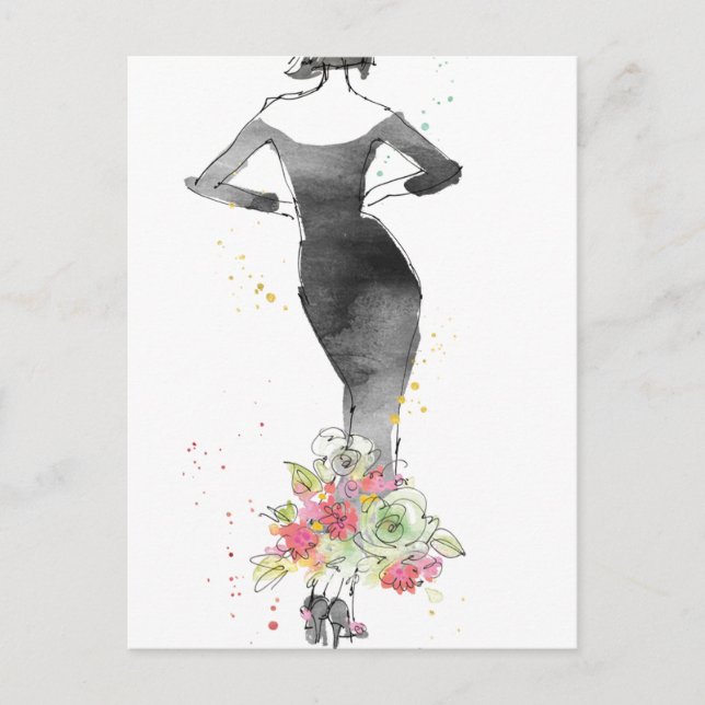 Wild Apple | Chic Floral Dress Sketch Postkarte (Vorderseite)