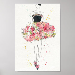 Wild Apple   Glamour florale Dress Sketch Poster
