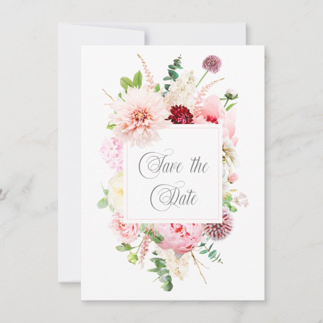 Wild-Aquarellgarten Save the Date rosa (Vorderseite)