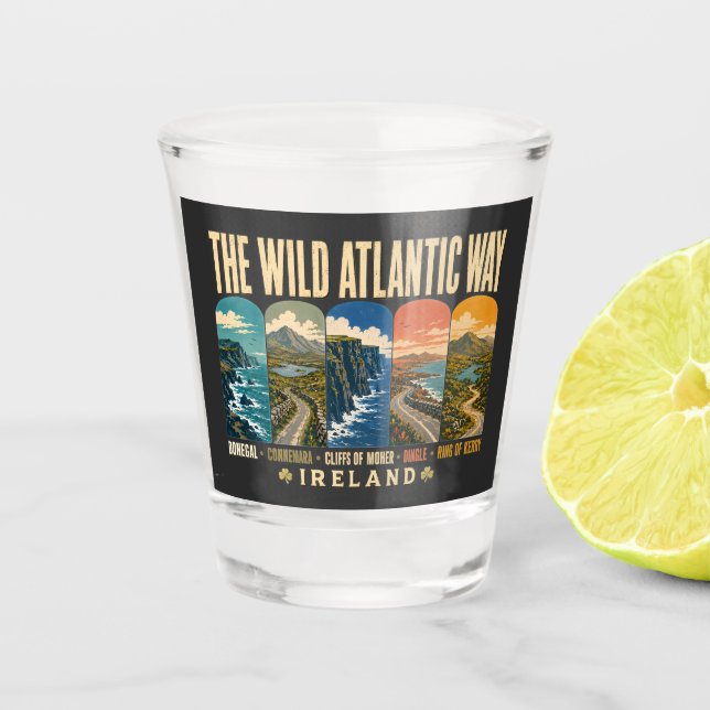 Wild Atlantic Way Irland Landmark-Illustration Schnapsglas (Vorderseite)