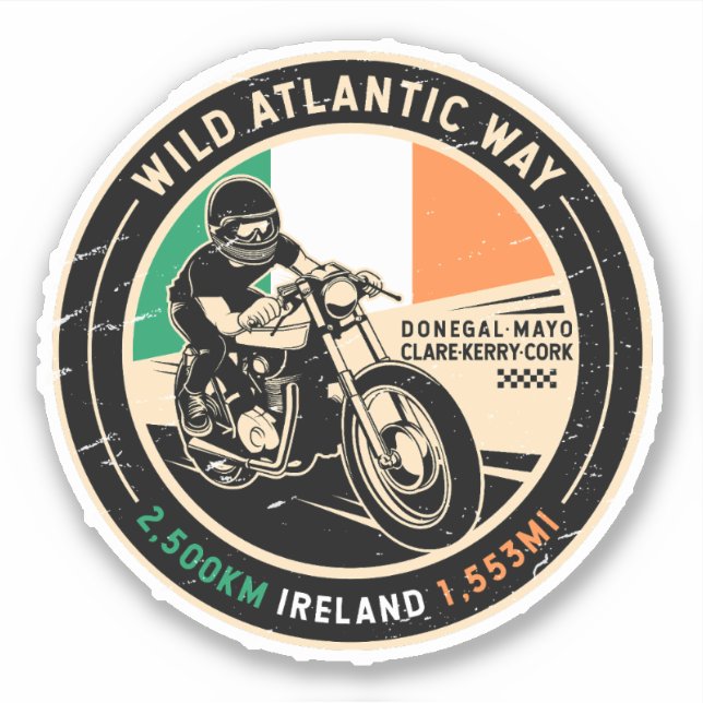 Wild Atlantic Way | Irland | Motorrad Aufkleber (Vorderseite)
