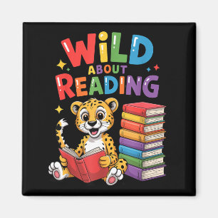 Wild auf das Lesen von süßem Leopard-Lehrer-Kinder Magnet