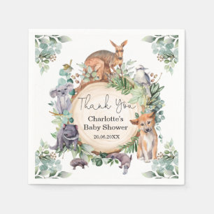 Wild Australian Animals Rustic Gum Blätter Baby Bo Serviette
