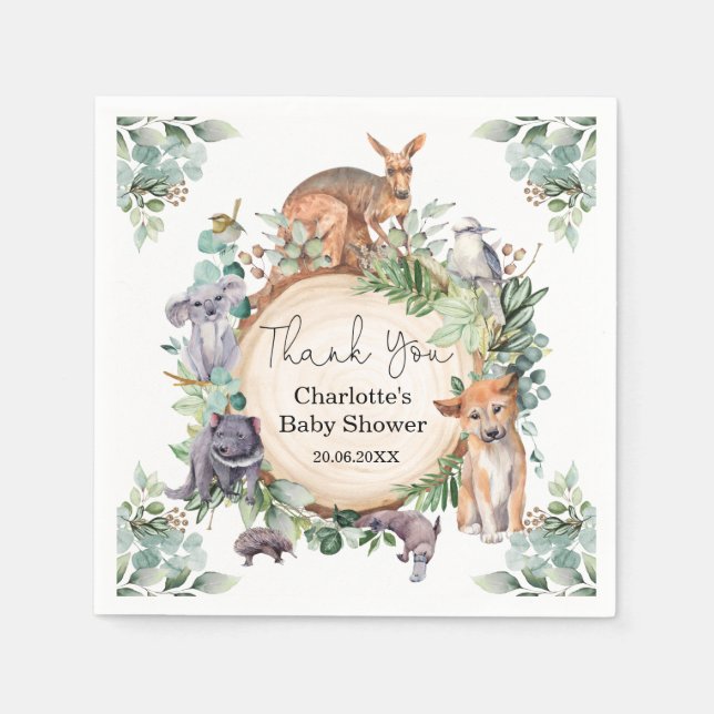 Wild Australian Animals Rustic Gum Blätter Baby Bo Serviette (Vorderseite)