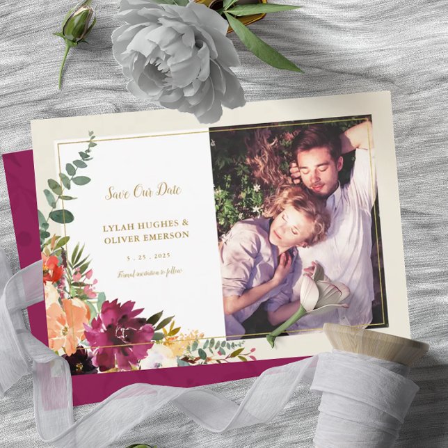 Wild Autumn Bouquet | Foto Save the Date kündigen Ankündigung (Von Creator hochgeladen)