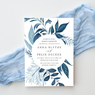 Wild Azure   Blaue Botanische Hochzeit Einladung