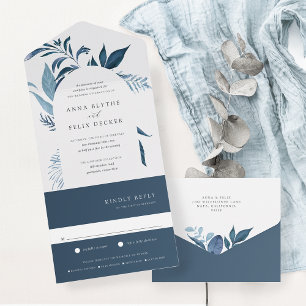 Wild Azure Blue Botanical Arch Wedding All In One Einladung