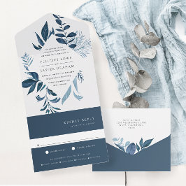 Wild Azure Blue Botanical Frame Wedding All In One Einladung