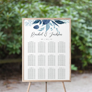 Wild Azure Blue Botanical Wedding Seating Chart Poster
