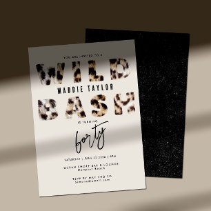 Wild Bash Leopard Fur Letters 40. Geburtstag Party Einladung