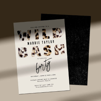 Wild Bash Leopard Fur Letters 40. Geburtstag Party Einladung