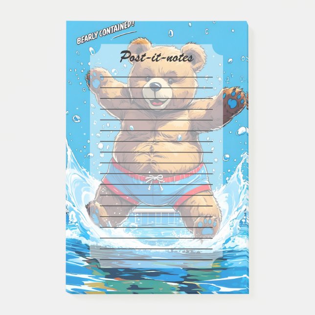 Wild Bear Summer Vintage Pool  Post-it Klebezettel (Vorderseite)