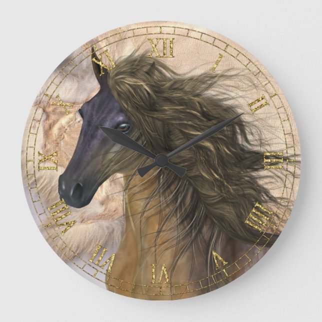 Wild Beauty Horse Wall Clock Große Wanduhr (Vorderseite)